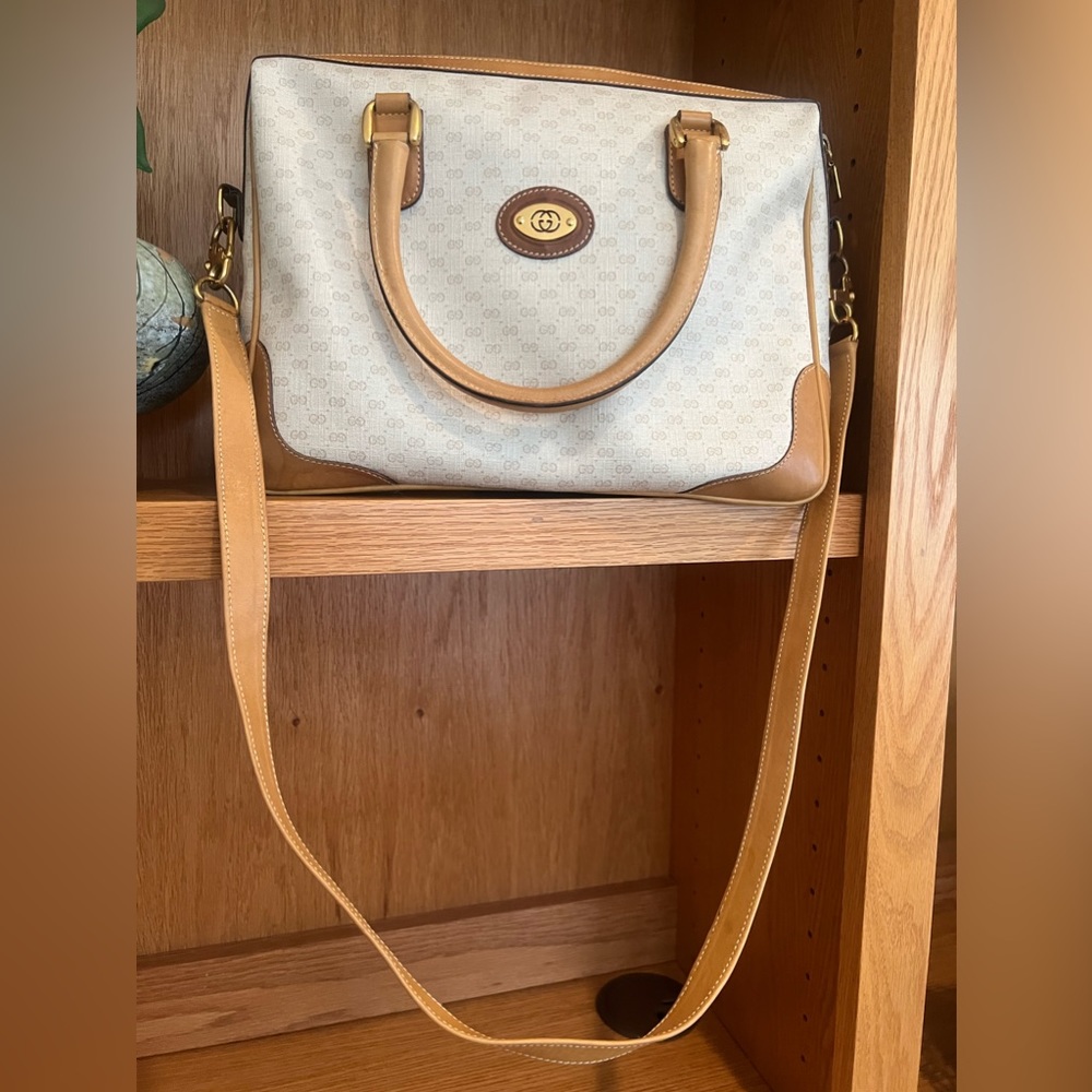 Authentic Gucci Bag GG Monogram PVC and Leather trim. Vintage!